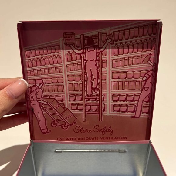 Retro Beauty Supplies Pink Tin Metal Box with Vintage Graphics - Picture 6 of 7